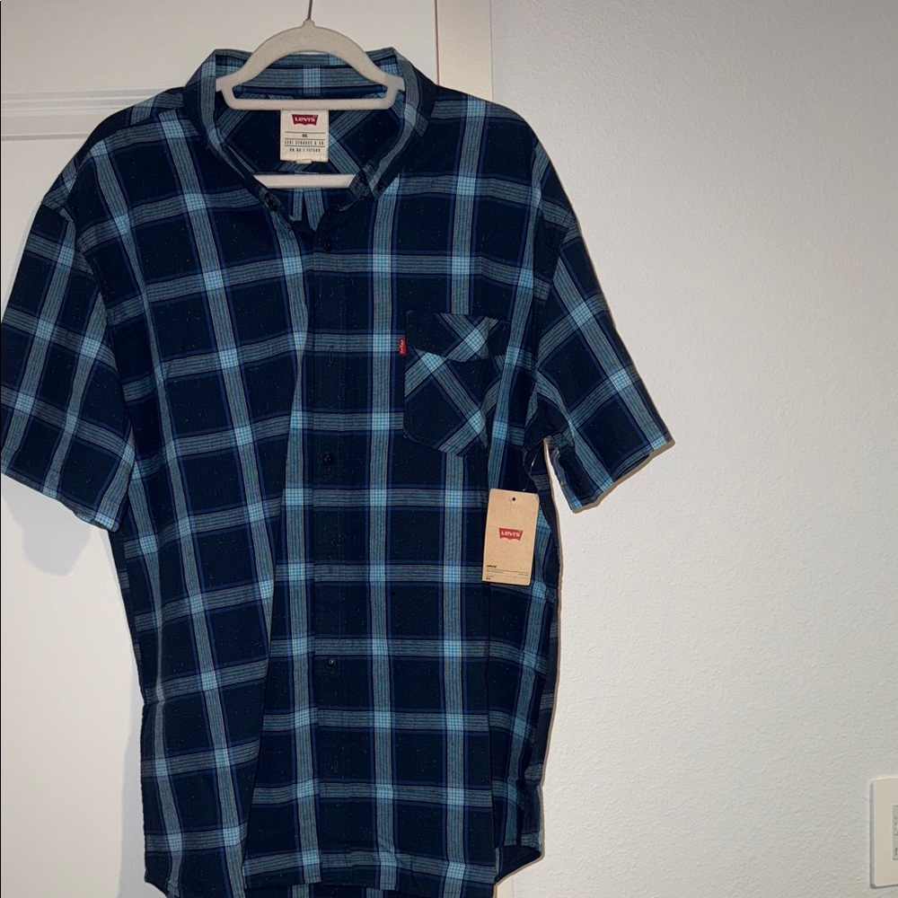 Levi's Men's Navy and Light Blue Checkered Shirt